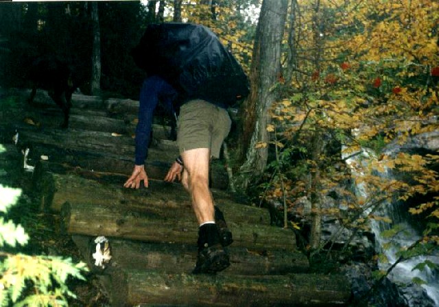 Harry & Jade Climbing Steps On The Firewarden's Cabin Trail